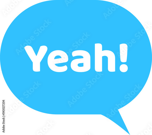 Blue speech bubble featuring the word yeah, conveying agreement and positivity while representing approval, acceptance, and enthusiasm in communication and social interactions