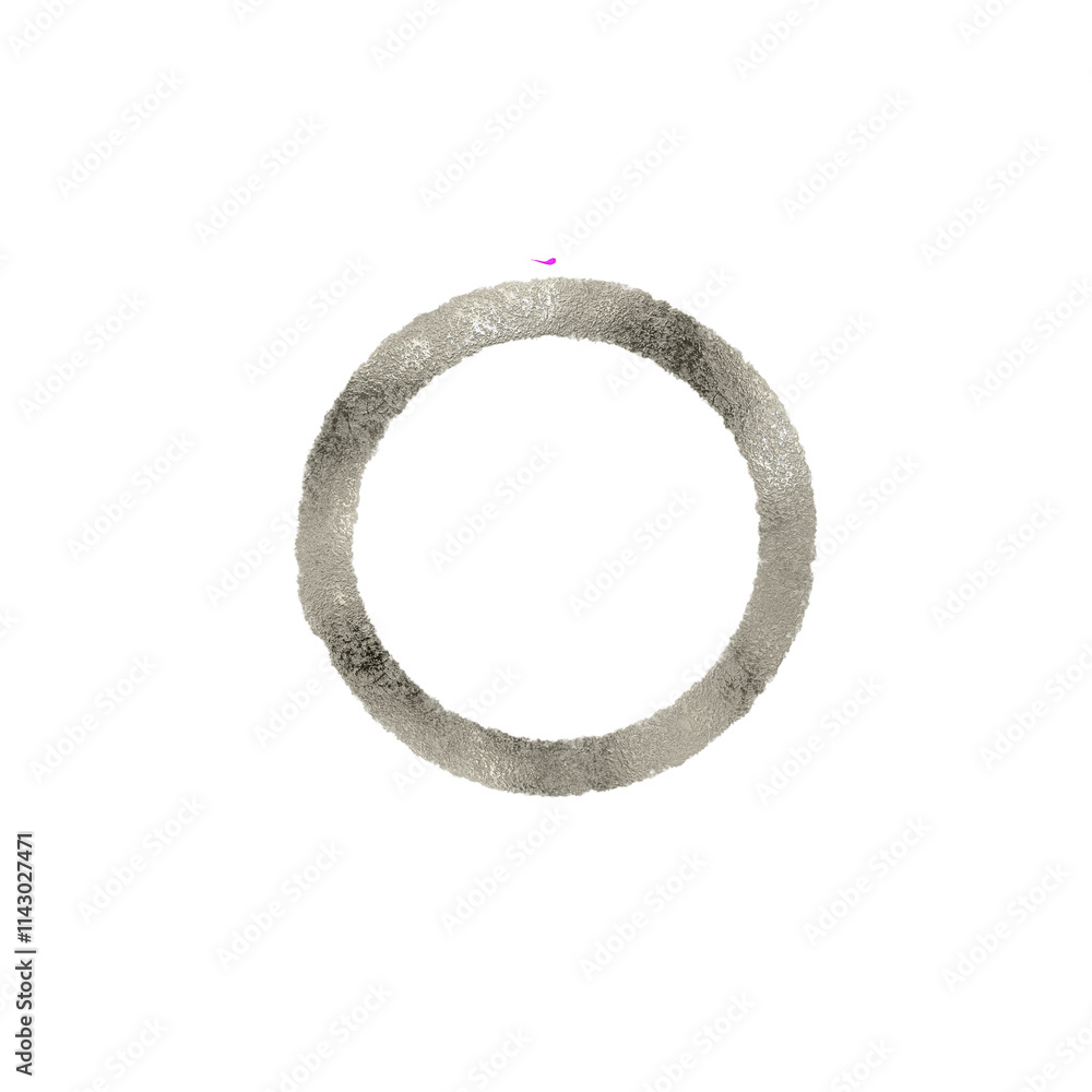 Metallic silver round flat frame. Circle drawn with metallized paint Metallic silver round flat frame. Circle drawn with metallized paint