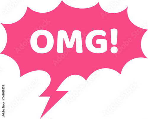 Vibrant pink speech bubble featuring a striking lightning bolt, expressing surprise and astonishment with the abbreviation OMG, isolated against a clean white background