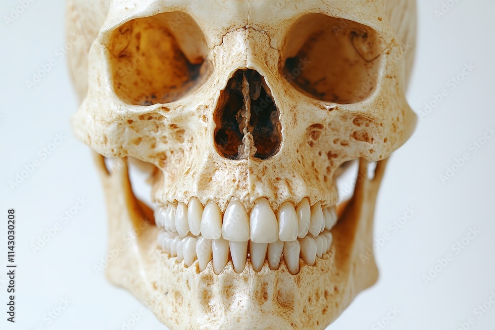 Obraz premium Close-up photo of human skull with detailed teeth.