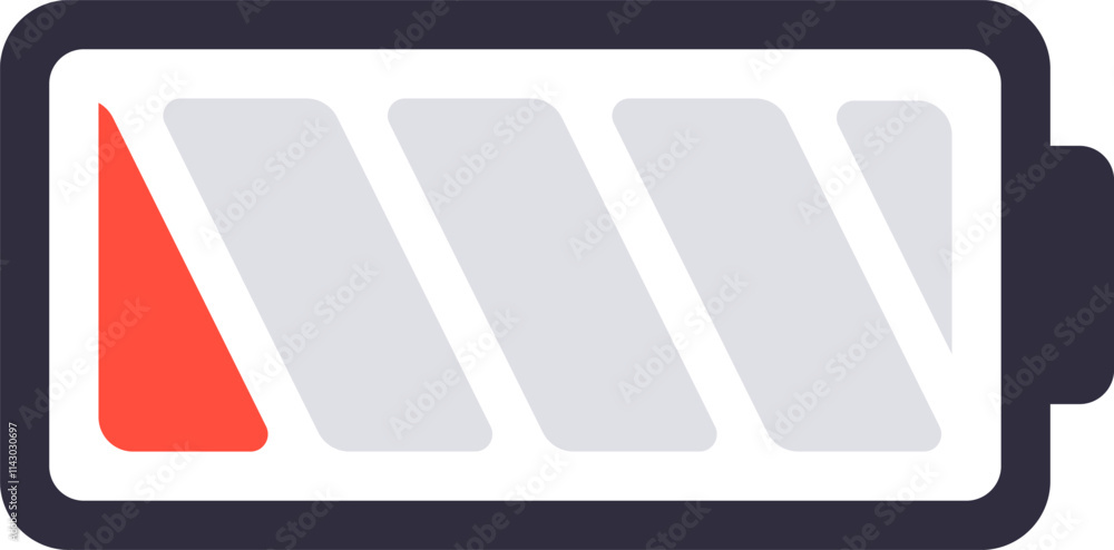 Battery icon displaying a critically low charge level, signaling the need for connection to a power source to prevent imminent device shutdown Battery icon displaying a critically low charge level, signaling the need for connection to a power source to prevent imminent device shutdown