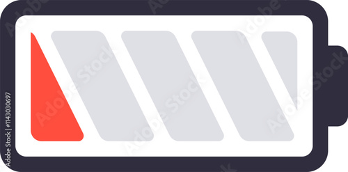 Battery icon displaying a critically low charge level, signaling the need for connection to a power source to prevent imminent device shutdown