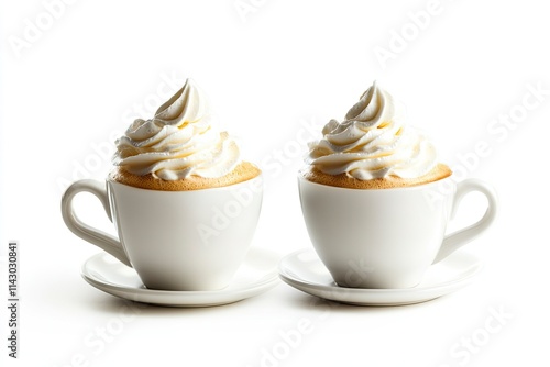 Espresso con panna or Vienna coffee. Two shots of espresso with whipped cream. Close up view on white background 