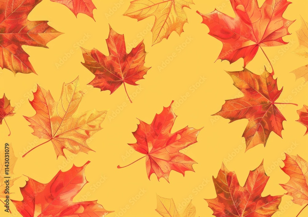 autumn leaves background, colorful fall foliage on a bright yellow backdrop, vibrant orange and red hues creating a cheerful atmosphere, perfect for seasonal designs autumn leaves background, colorful fall foliage on a bright yellow backdrop, vibrant orange and red hues creating a cheerful atmosphere, perfect for seasonal designs