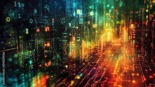 Futuristic Digital Cityscape Illuminated With Vibrant Lights