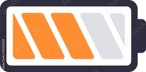 Half charged battery icon featuring three orange bars for remaining power and two gray bars for depleted energy, representing a moderate energy level for devices