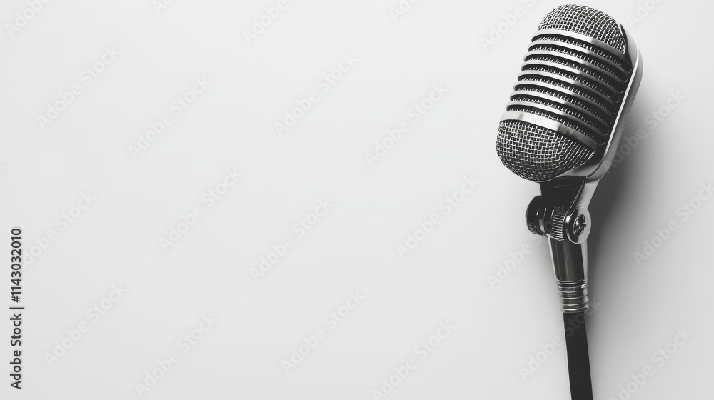 Fototapeta premium Microphone isolated on white background. Horizontal composition with copy space.