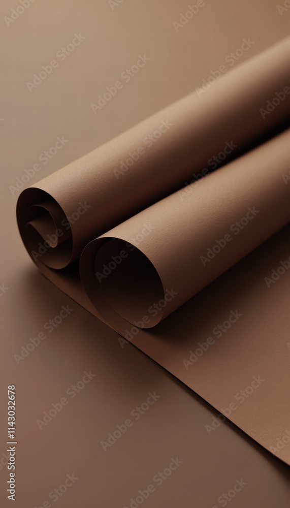 Elegantly rolled brown paper in a modern mocha mousse color. Perfect for design, packaging, and creative projects.