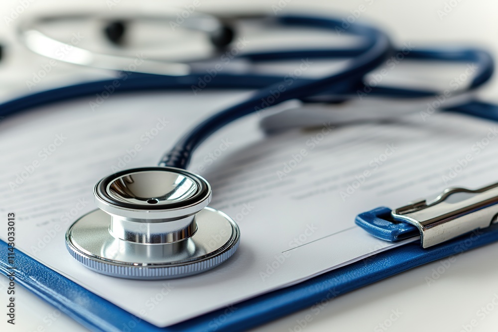 Stethoscope on clipboard with medical form Stethoscope on clipboard with medical form