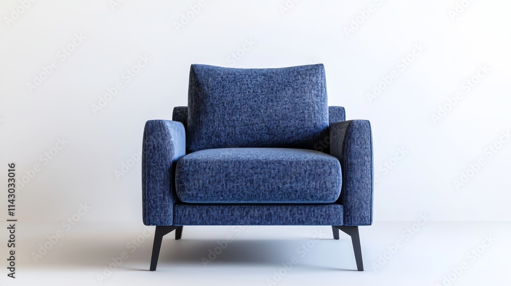 Modern, designer armchair in navy sapphire blue textile with a white background. Modern, designer armchair in navy sapphire blue textile with a white background.