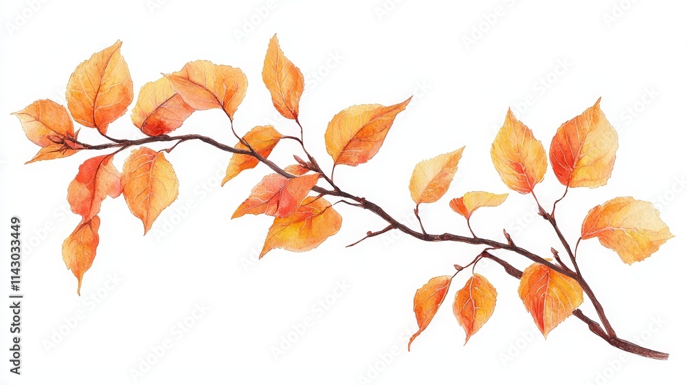 Naklejka premium A branch of a tree with orange leaves on it