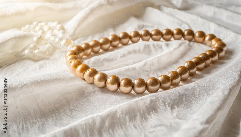 Prayer Beads (Tasbih) Resting on a Soft White Cloth with Warm Lighting Prayer Beads (Tasbih) Resting on a Soft White Cloth with Warm Lighting