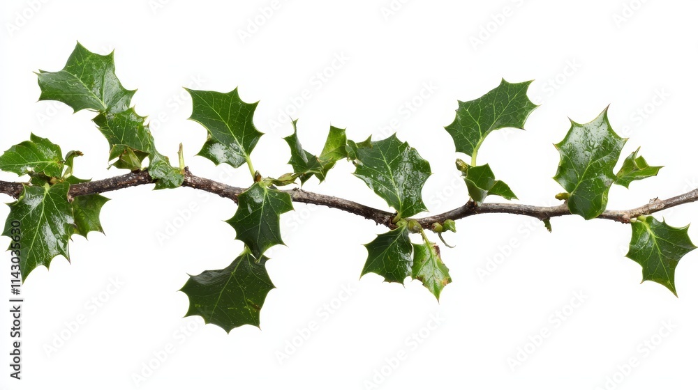 A branch of holly leaves on a white background A branch of holly leaves on a white background