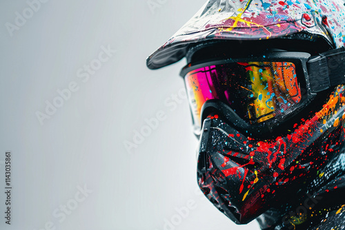 Dynamic paintball player in action with vibrant splashes of color - Generative AI artwork photo