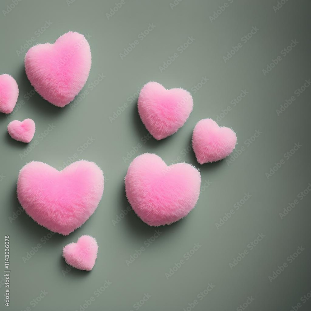Obraz premium Vanentines Day Themed Heart Shaped Fluffy Furry Pillows Pink Park Background