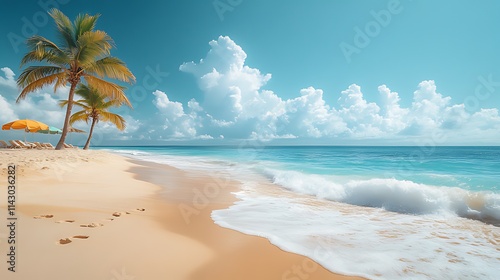 Wallpaper Mural Idyllic tropical beach scene with palm trees, turquoise water, and white sand. Torontodigital.ca