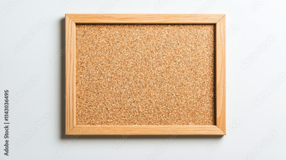 Fototapeta premium A cork board with a wooden frame on a white wall