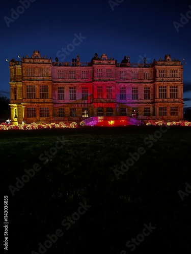 Longleat house in wiltshire lit up at night for festival of light at Christmas beautiful house with a long history  photo