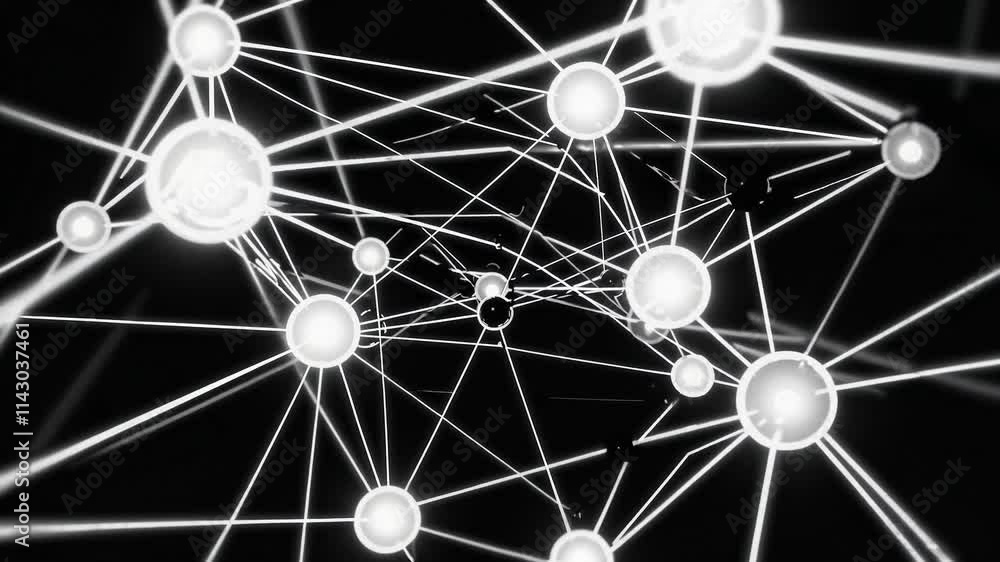Exploring the intricate connections within a network of glowing nodes and lines in a dark environment Exploring the intricate connections within a network of glowing nodes and lines in a dark environment