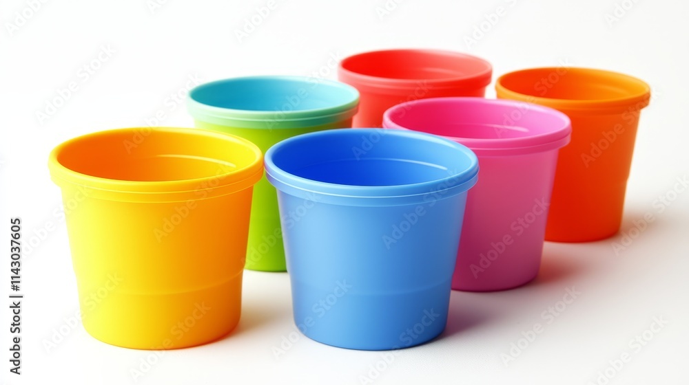 A group of colorful plastic cups sitting next to each other A group of colorful plastic cups sitting next to each other