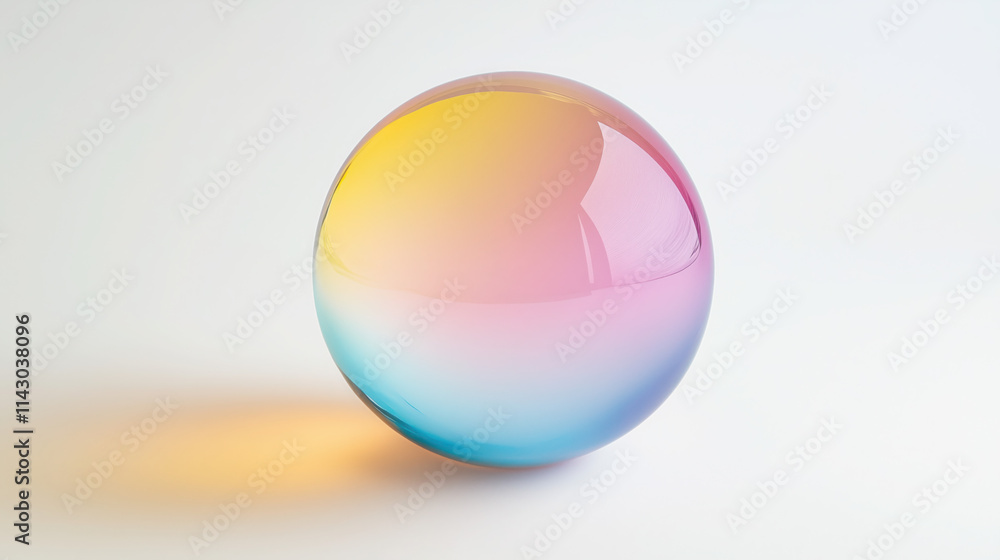Floating Translucent Glass Sphere with Gradient Hues of Pink, Blue, and Yellow on a Minimalist White Background: A Surreal and Elegant Abstract Wallpaper Floating Translucent Glass Sphere with Gradient Hues of Pink, Blue, and Yellow on a Minimalist White Background: A Surreal and Elegant Abstract Wallpaper