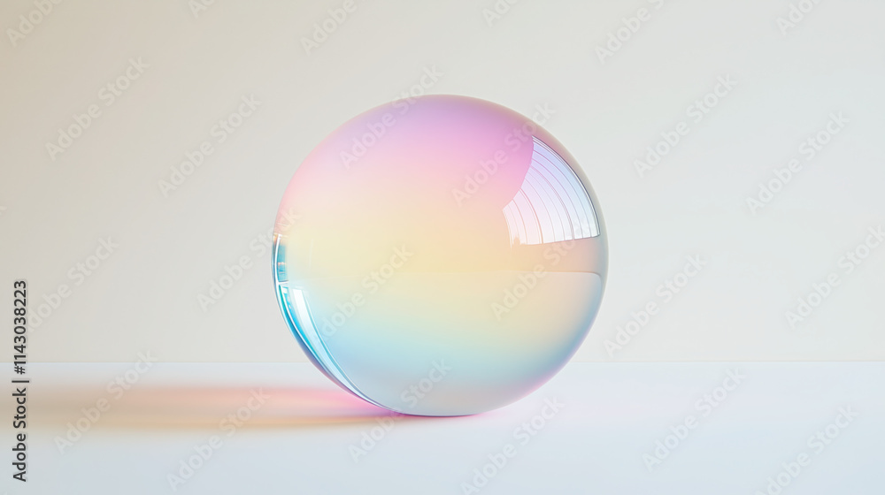 Floating Translucent Glass Sphere with Gradient Hues of Pink, Blue, and Yellow on a Minimalist White Background: A Surreal and Elegant Abstract Wallpaper Floating Translucent Glass Sphere with Gradient Hues of Pink, Blue, and Yellow on a Minimalist White Background: A Surreal and Elegant Abstract Wallpaper