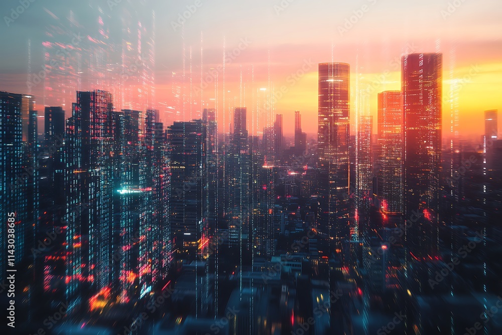 Futuristic Cityscape at Sunset: A Digital Metropolis Futuristic Cityscape at Sunset: A Digital Metropolis