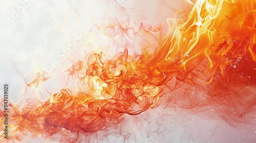 Fire Burst: A burst of flame, with tongues of fire reaching out in all directions, sharply contrasted against a white background. photo