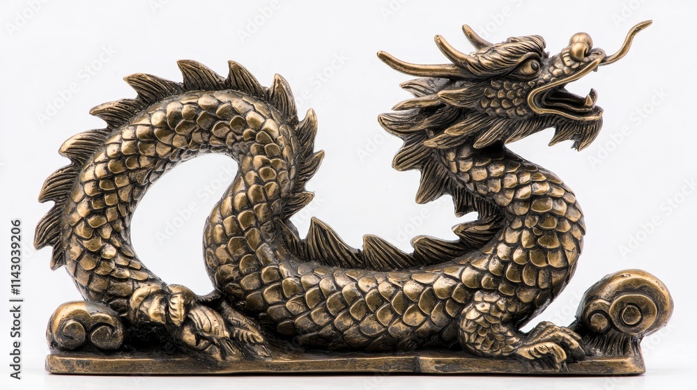 Obraz premium A bronze statue of a dragon on a white background