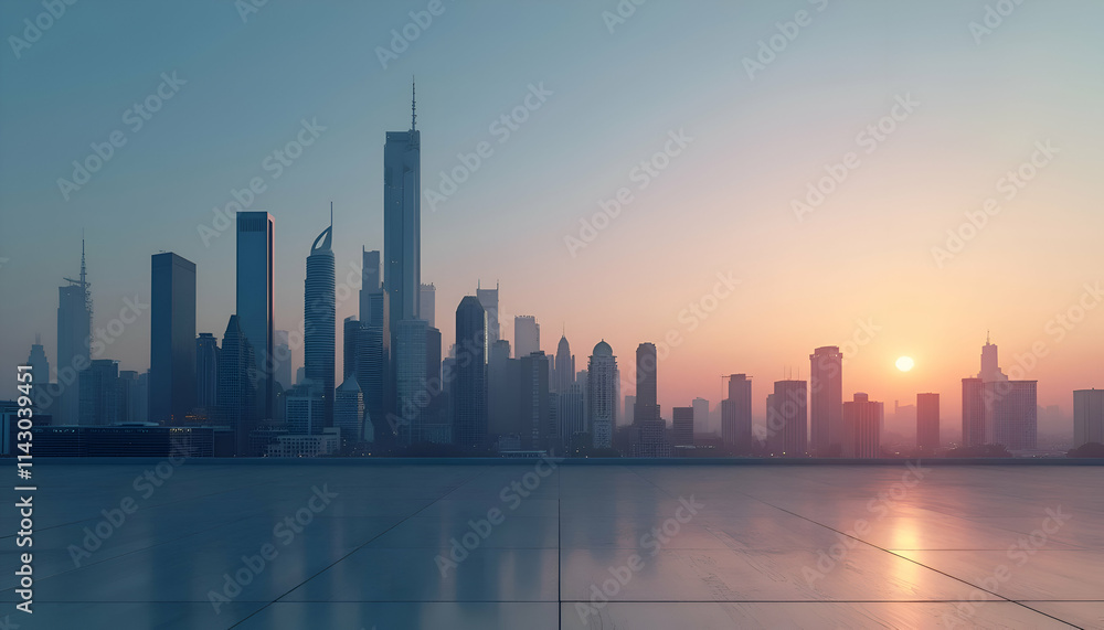 Obraz premium Modern City Landscape with Tall Skyscrapers and Urban Skyline