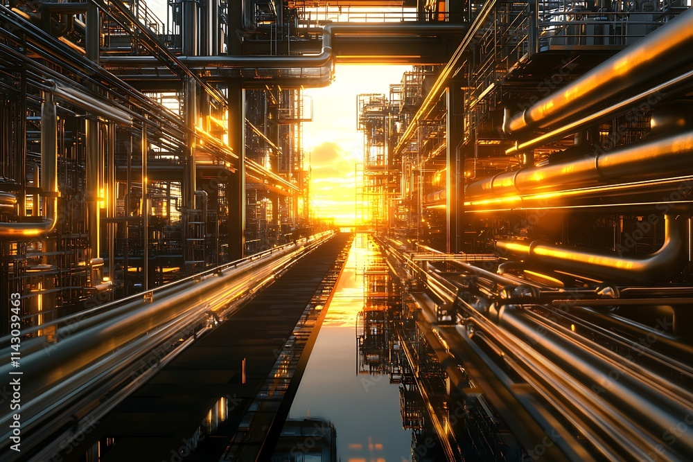 Golden Hour at the Refinery: Industrial Sunset Spectacle