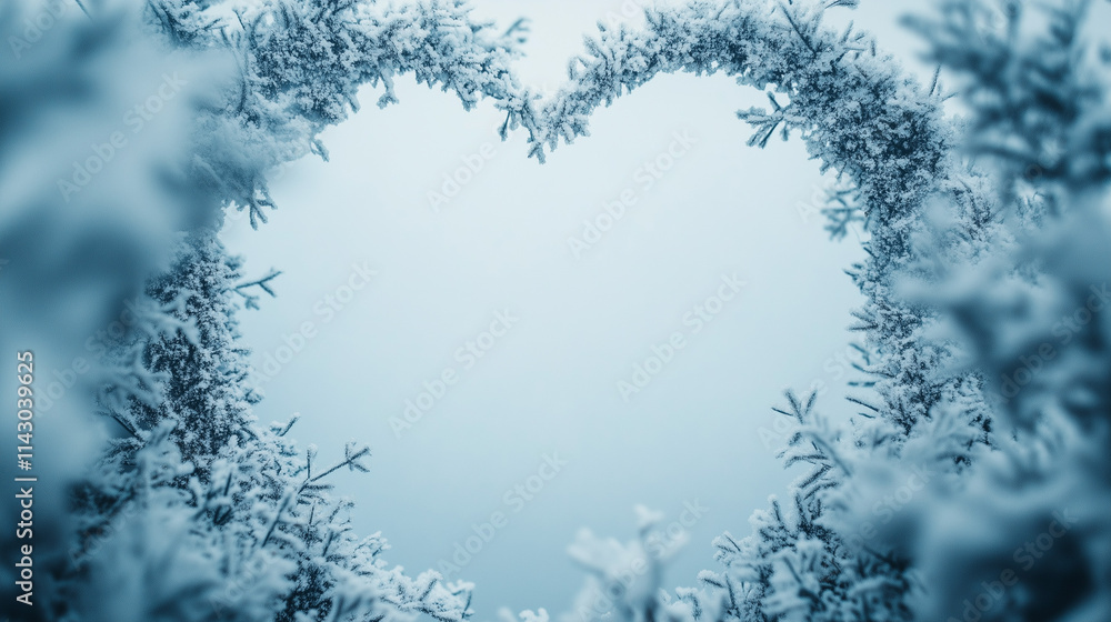 Heart shape tree branches in winter snow white scene landscape. Beautiful background with heart shaped tree branches. Generative AI Heart shape tree branches in winter snow white scene landscape. Beautiful background with heart shaped tree branches. Generative AI