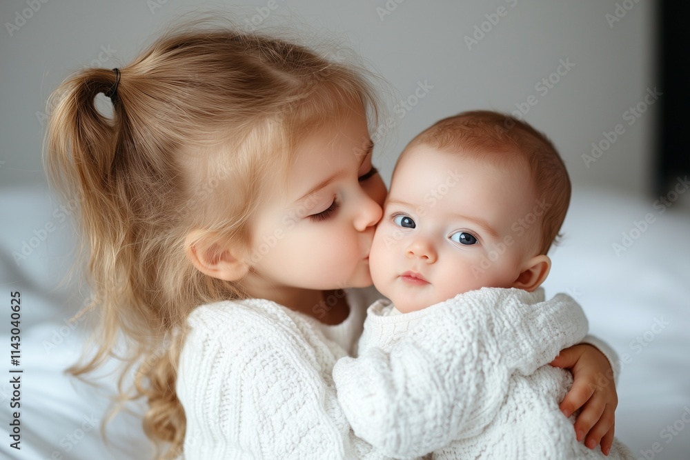 Siblings, older sister with toddler. A new family member Siblings, older sister with toddler. A new family member