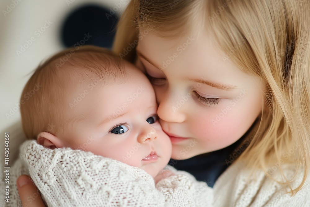 Siblings, older sister with toddler. A new family member Siblings, older sister with toddler. A new family member