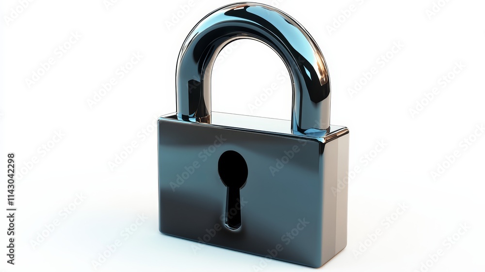 A silver padlock with a keyhole on a white background A silver padlock with a keyhole on a white background