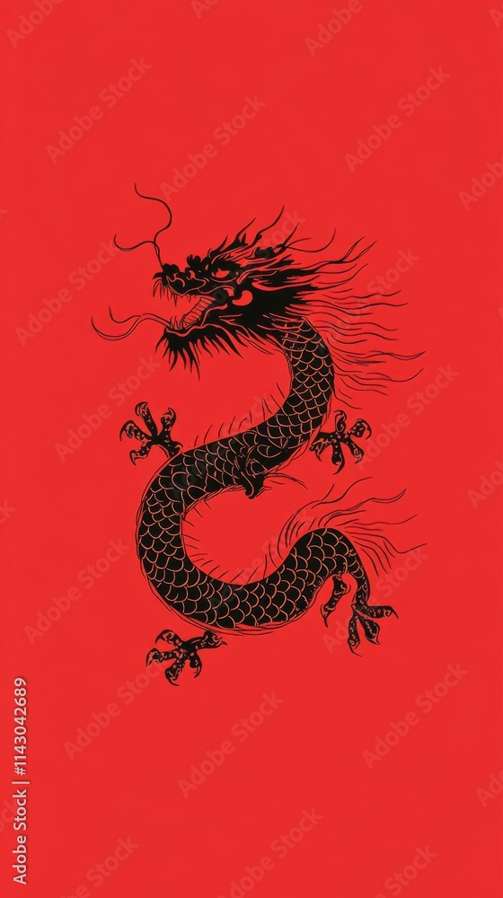 Obraz premium A Chinese dragon illustration highlights strength, protection, and cultural heritage, symbolizing good fortune and mythical power.