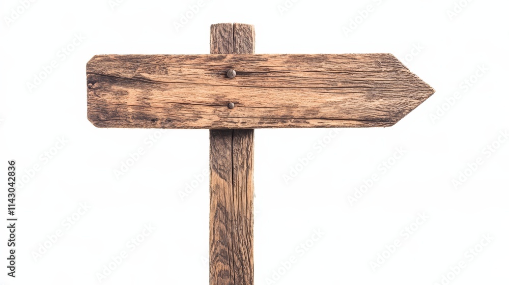 A wooden sign pointing in opposite directions on a white background A wooden sign pointing in opposite directions on a white background