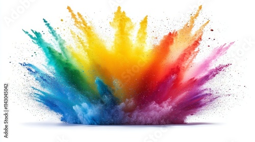 A colorful explosion of colored powder on a white background