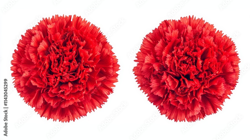 Two red carnations on a white background Two red carnations on a white background