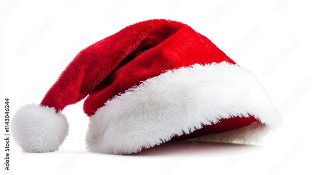 A red and white santa hat on a white background A red and white santa hat on a white background