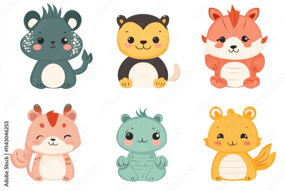 Festive collection of adorable animal characters celebrating Chinese New Year in vibrant colors Festive collection of adorable animal characters celebrating Chinese New Year in vibrant colors