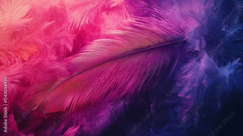 Obraz premium A close up of a pink and blue feather on a black background
