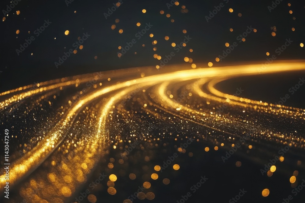 A sparkling golden stardust trail glitters elegantly against a dark background. The image evokes festivity, elegance, and the magic of celebration. A sparkling golden stardust trail glitters elegantly against a dark background. The image evokes festivity, elegance, and the magic of celebration.