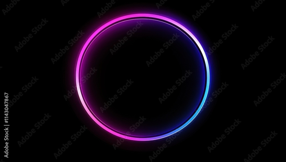 Neon Circle Abstract Background: Vibrant Pink and Blue Glowing Ring on Black Neon Circle Abstract Background: Vibrant Pink and Blue Glowing Ring on Black