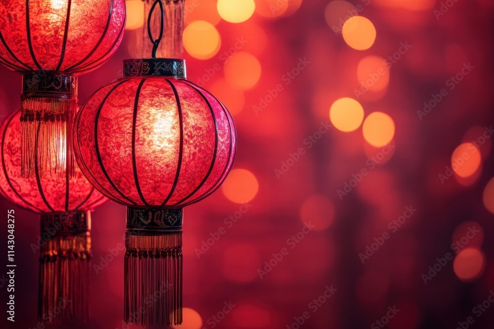 Bright red lanterns illuminate a festive atmosphere during Chinese New Year celebrations Bright red lanterns illuminate a festive atmosphere during Chinese New Year celebrations