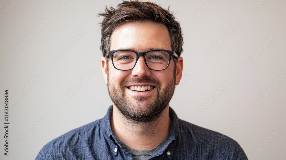 A man with glasses smiling at the camera A man with glasses smiling at the camera