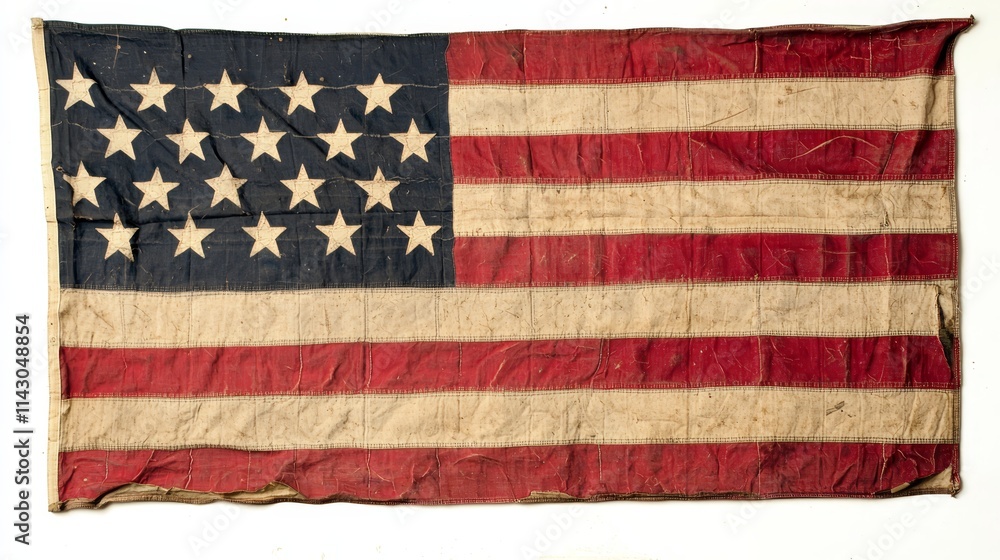 an old american flag on a white background an old american flag on a white background