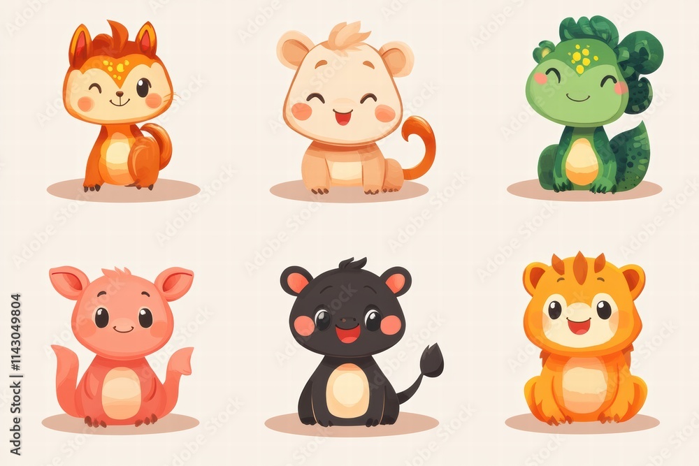 Fototapeta premium Celebrating Chinese New Year with a joyful gathering of cute animal characters in festive attire