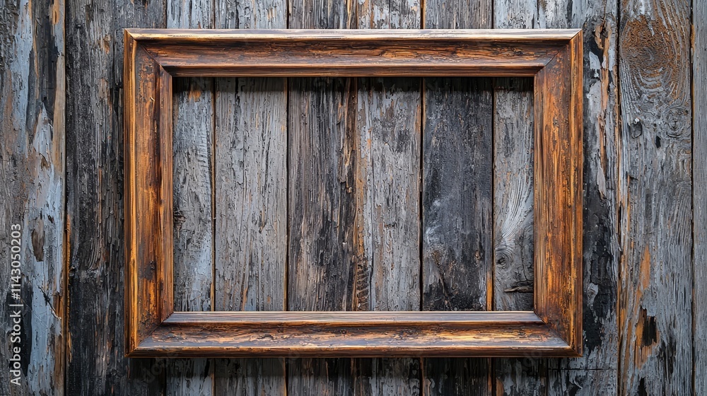 A picture frame hanging on a wooden wall A picture frame hanging on a wooden wall