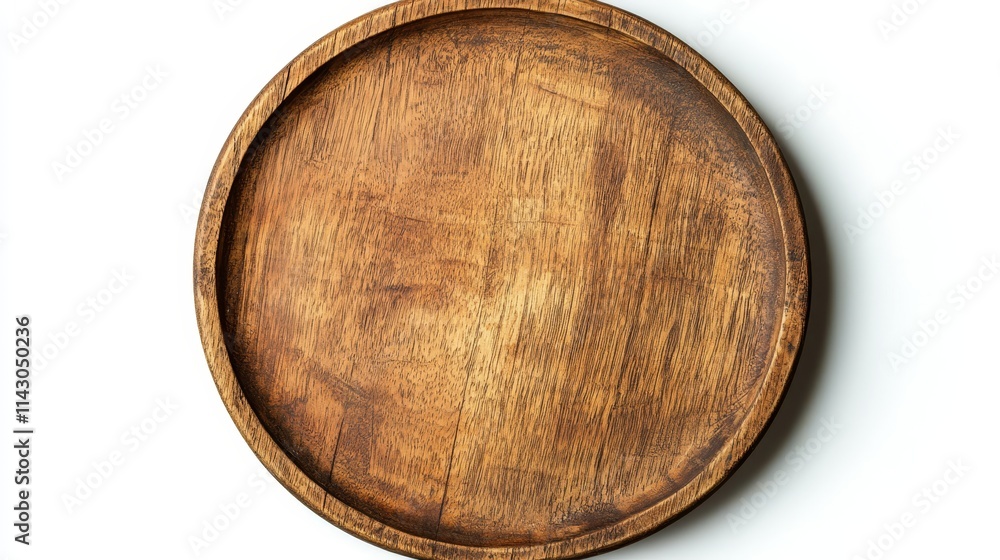 A round wooden tray on a white background A round wooden tray on a white background